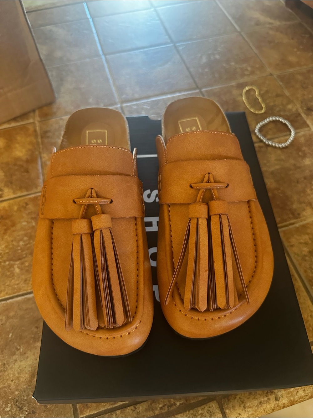 ShuShop Women's Cognac Tassel Slip-On Loafers